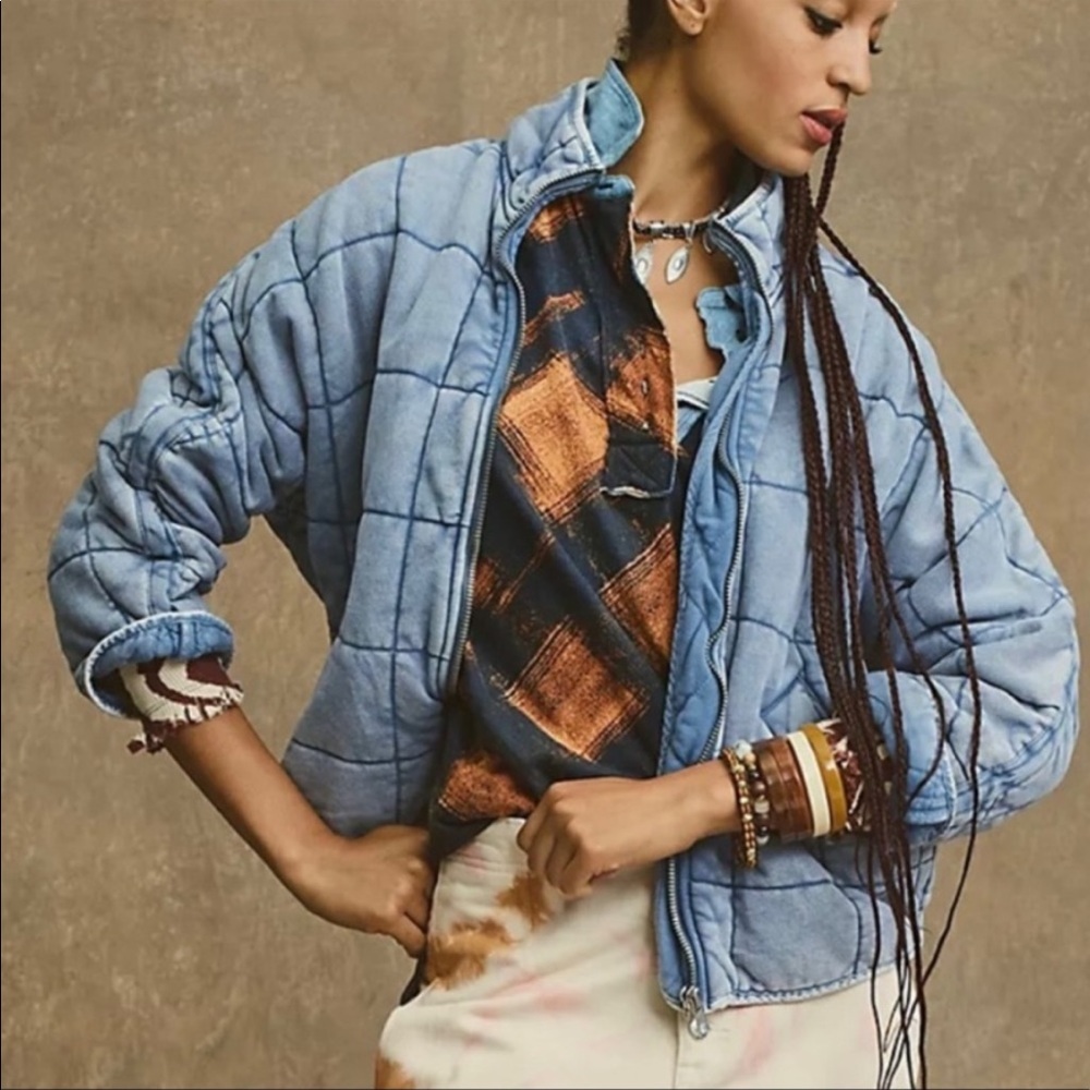 Free People Denim Dolman Quilted Jacket - Picture 2 of 16